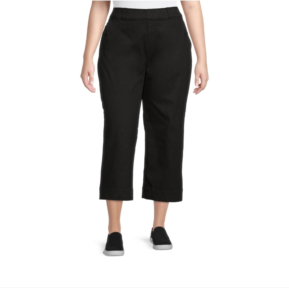 Terra & Sky NEW Plus Size Black Stretch Twill Wide-Leg Pull-On Pants - Relaxed